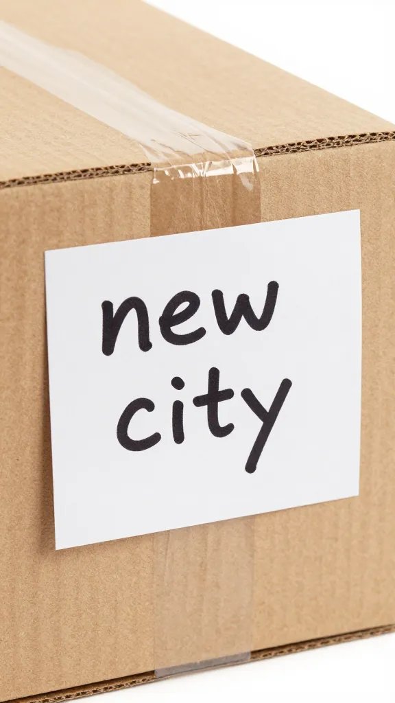 Closeup of a single moving box with a handwritten 