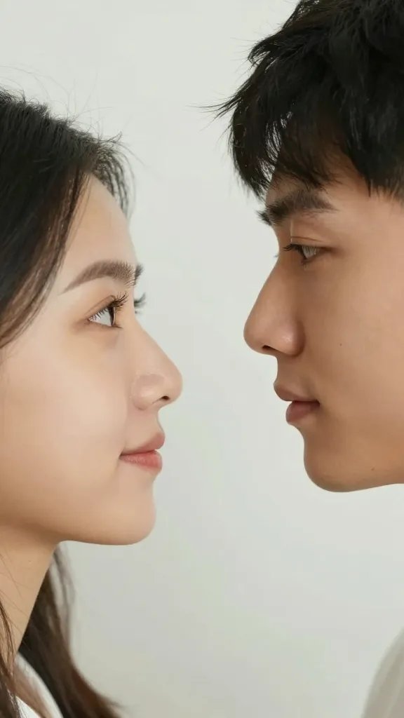 Closeup of a couple’s face levels in conversational gaze (one partner)