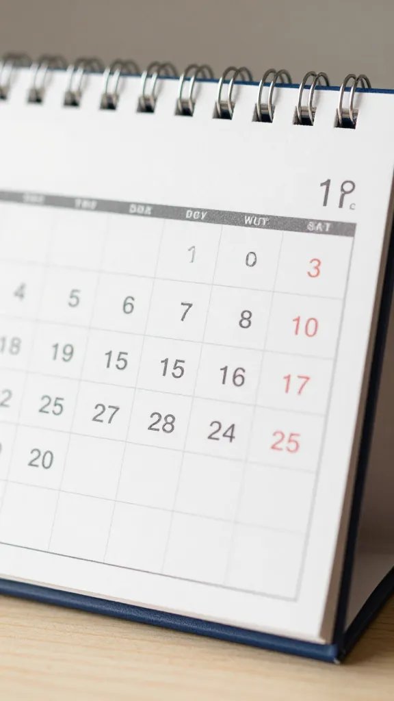 Closeup of a calendar marking a weekly check-in moment on a desk