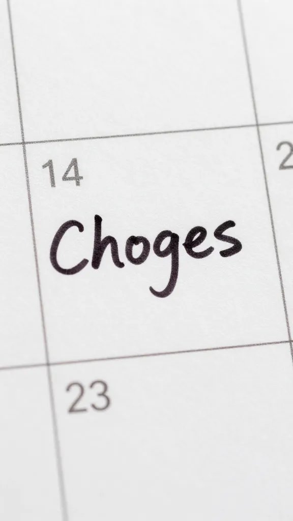 Closeup of a calendar page with a single chores note written in ink