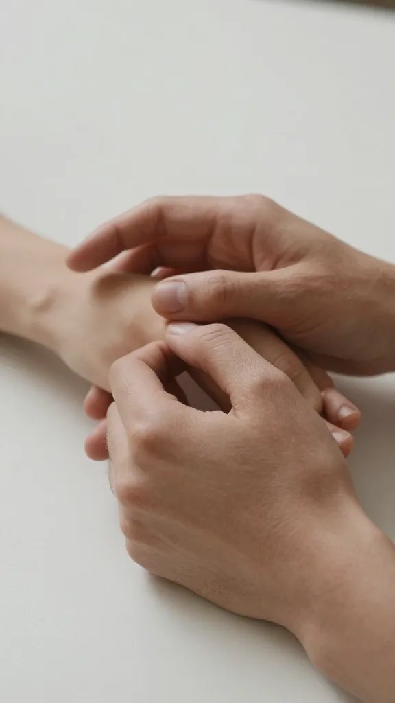 Closeup of a calm conversation between two hands over a table