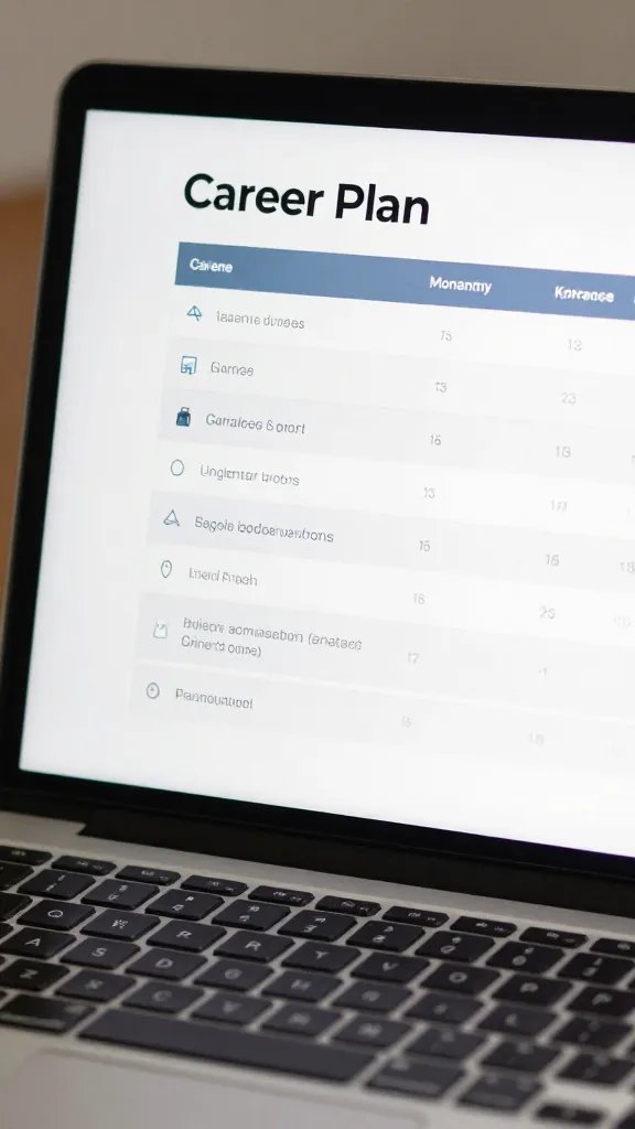 Closeup of a single laptop screen displaying career plan charts