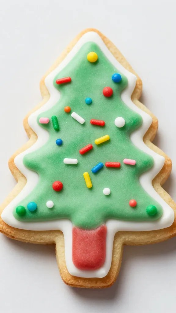 closeup of a single holiday cookie decorating icing with sprinkles