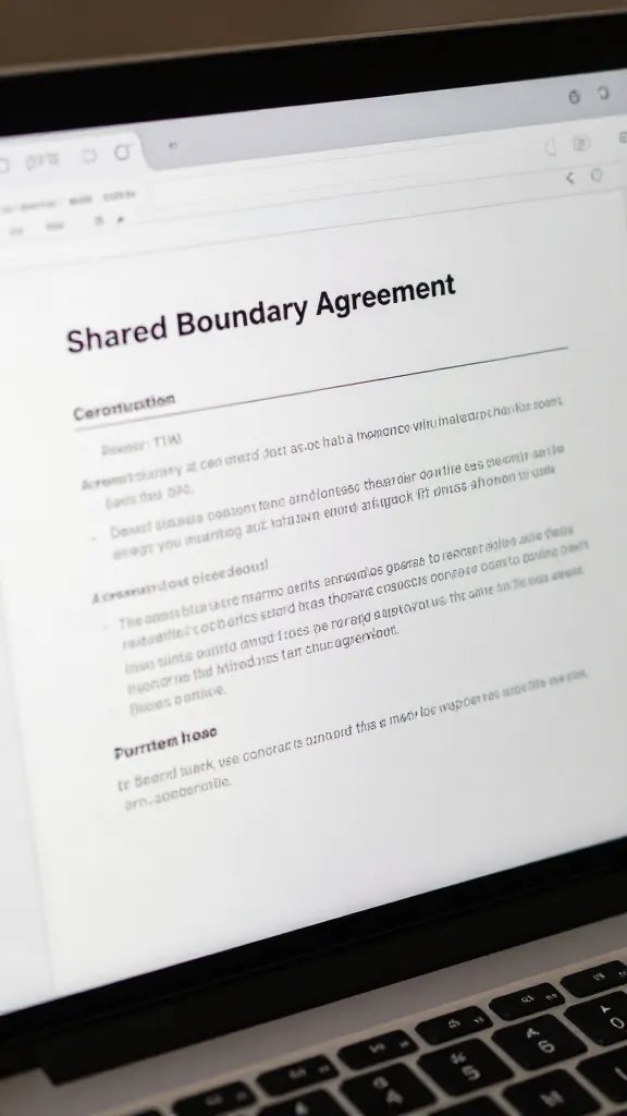 Closeup of a laptop screen showing a couple’s shared boundary agreement