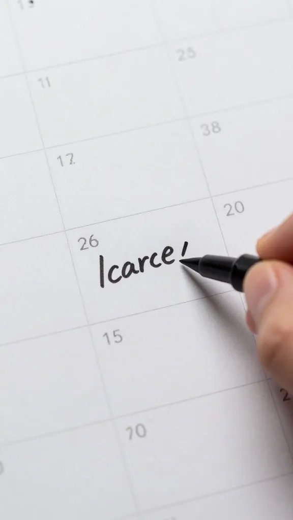 Closeup of a calendar reminder with a single hand writing