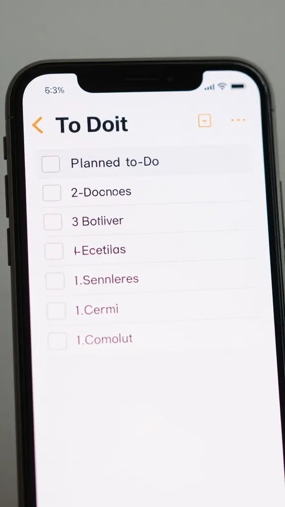 Closeup of a single phone screen showing a planned-to-do list