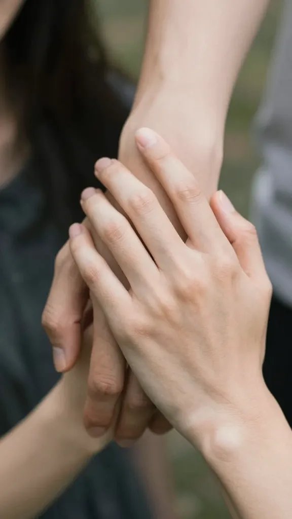 closeup of a couple's hands gently brushing each other in a cautious, intimate moment