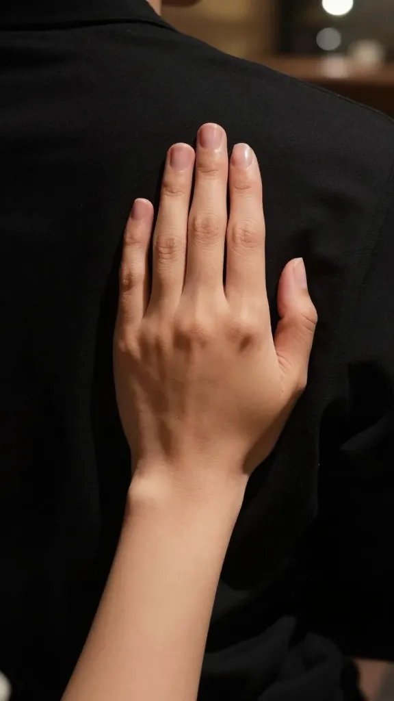 closeup of a person softly stepping back with a respectful boundary gesture in a quiet date-night scene