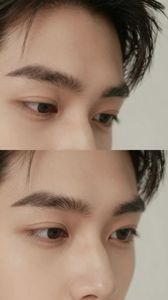 Closeup of a partner's eyes soft with attention, neutral background
