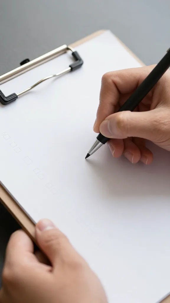 Closeup of a single person marking a checklist on a clipboard