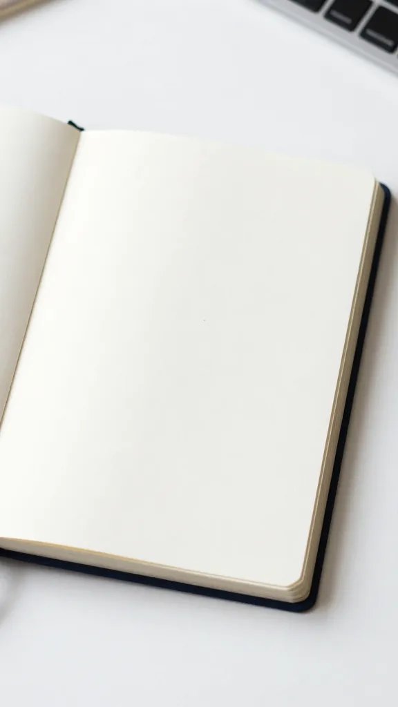 Closeup of a single notebook open to an outline page on a clean desk
