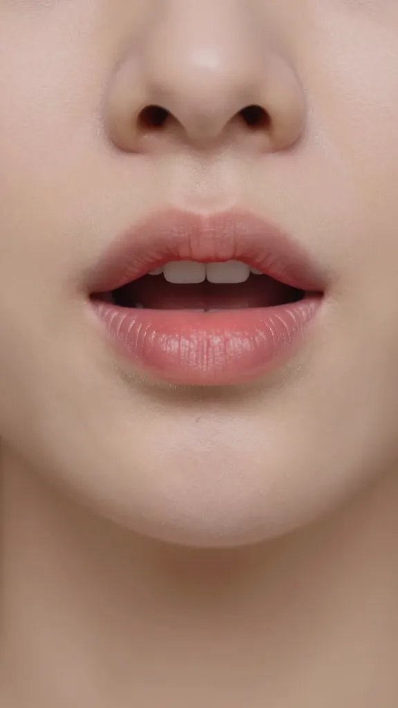 Closeup of a person's lips mid-speech with a calm, serious expression