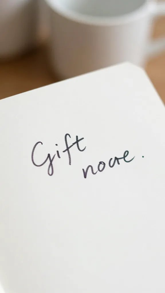 Closeup of a handwritten gift note in focus, blurred background