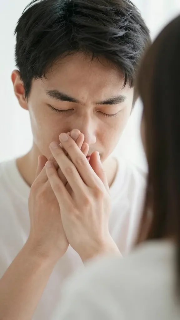 Closeup of a man nodding while listening to partner, soft bokeh portrait
