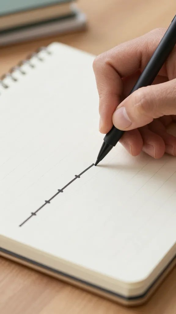 Closeup of a homeowner’s hand marking a simple timeline on a notebook