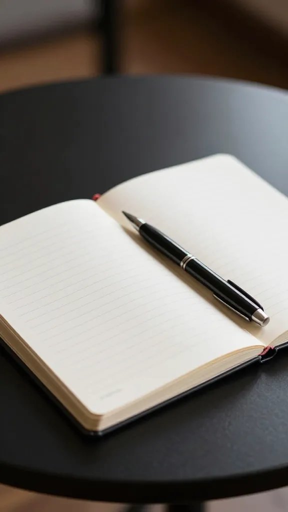 closeup of a notebook and pen on a coffee table during a gentle, non-judgmental chat