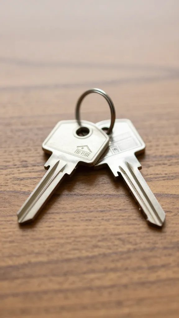 closeup of two contrasting house keys on a wooden table