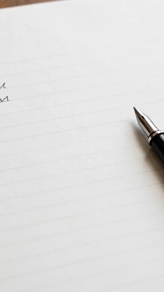 Closeup of a handwritten will on white parchment with a pen