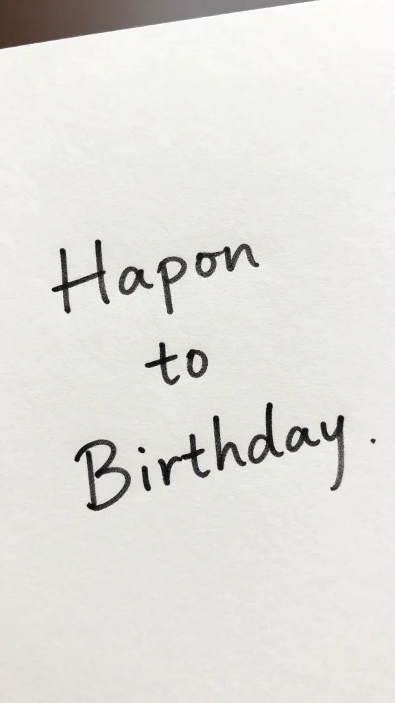 closeup of a handwritten birthday card with inked note