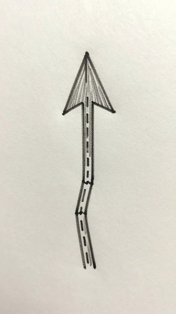 Closeup of a single roadmap sketch on paper with a focused hand-drawn arrow