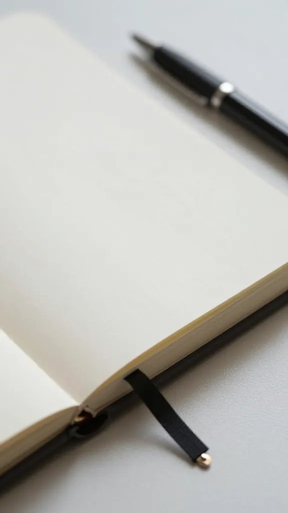 Closeup of a single notebook and pen resting on a desk with a discreet lock detail
