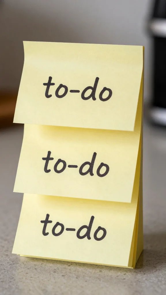 closeup of a stacked pile of sticky notes labeled “to-do” on a kitchen counter