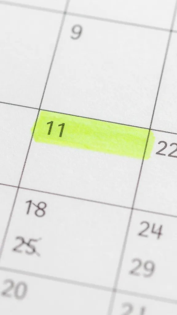 closeup of a single calendar page with highlighted reminders and crossed-out tasks