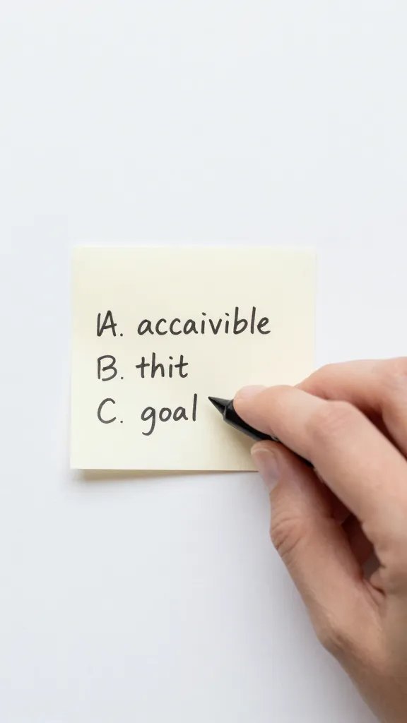 Closeup of a hand placing a note with a small, achievable goal
