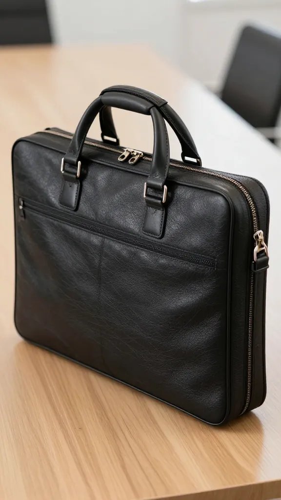 Closeup of a profession-al briefcase resting on a dining table
