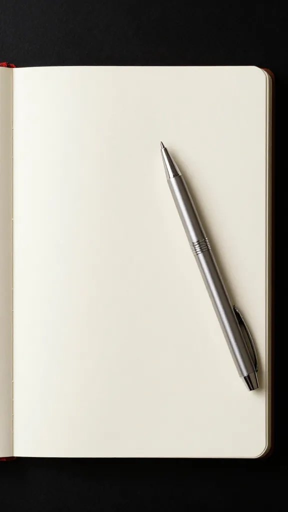 Closeup of a single notepad page with a single pen poised above it