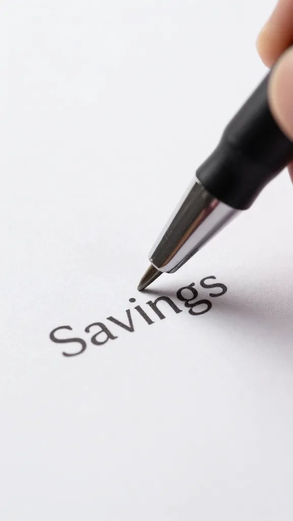 Closeup of a single pen jotting a measurable savings target on paper