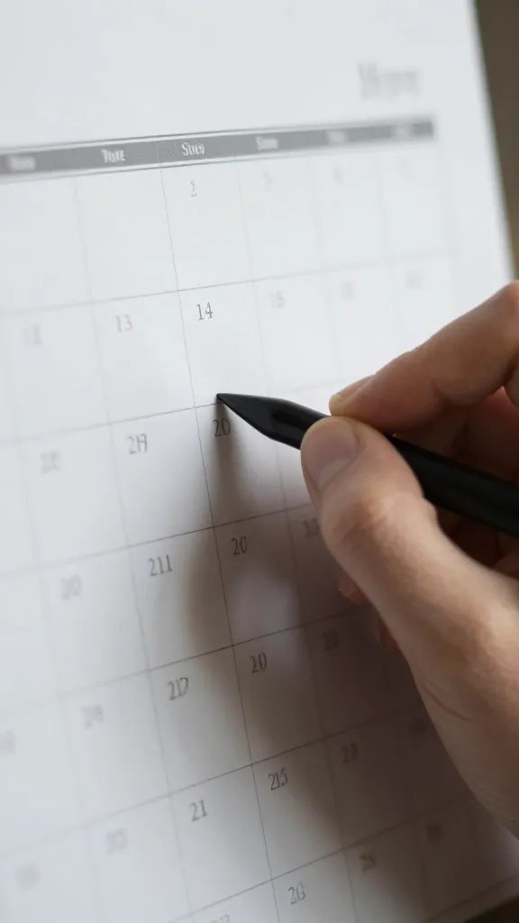 Focused shot of a hand writing on a shared calendar, shadowed from side
