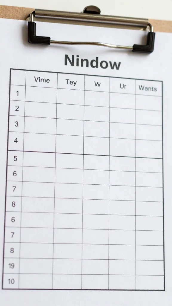 Closeup of a neatly labeled sleep window chart on a clipboard