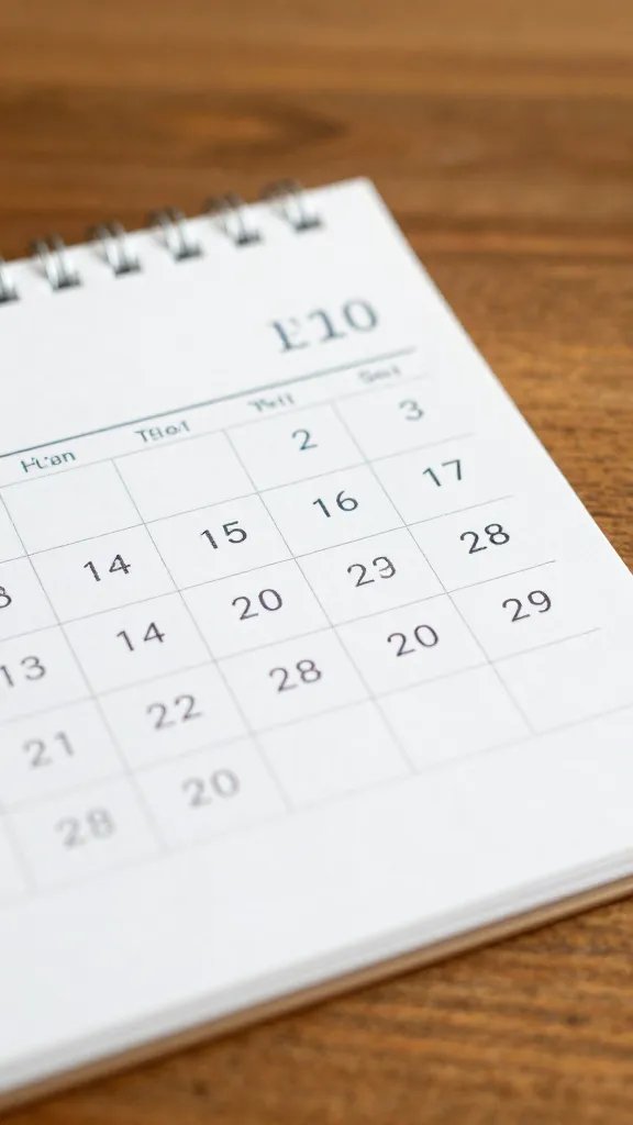 Closeup of a calendar with handwritten hosting dates on a wooden table