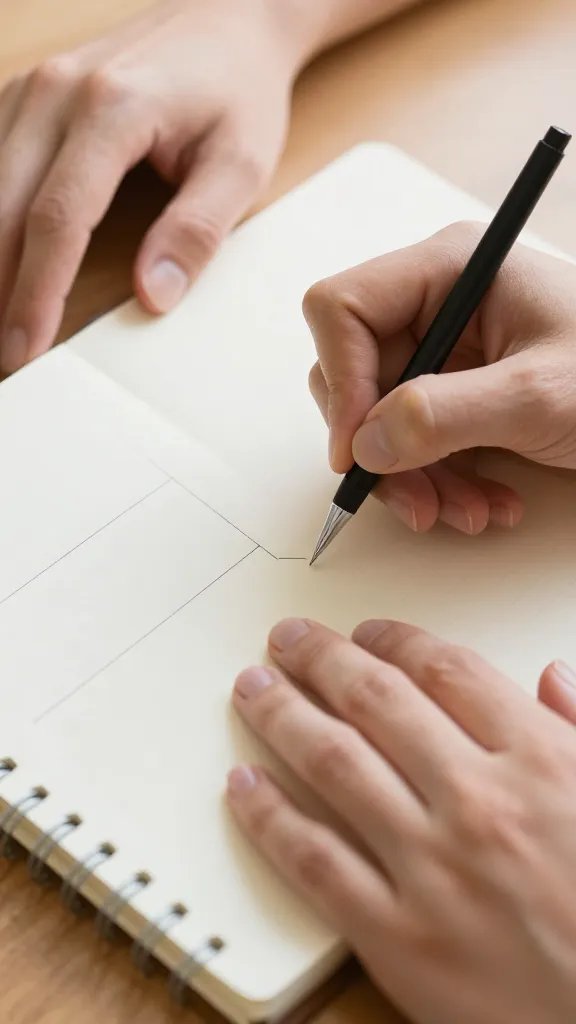 Closeup of a couple’s hands over a shared notebook outlining boundaries