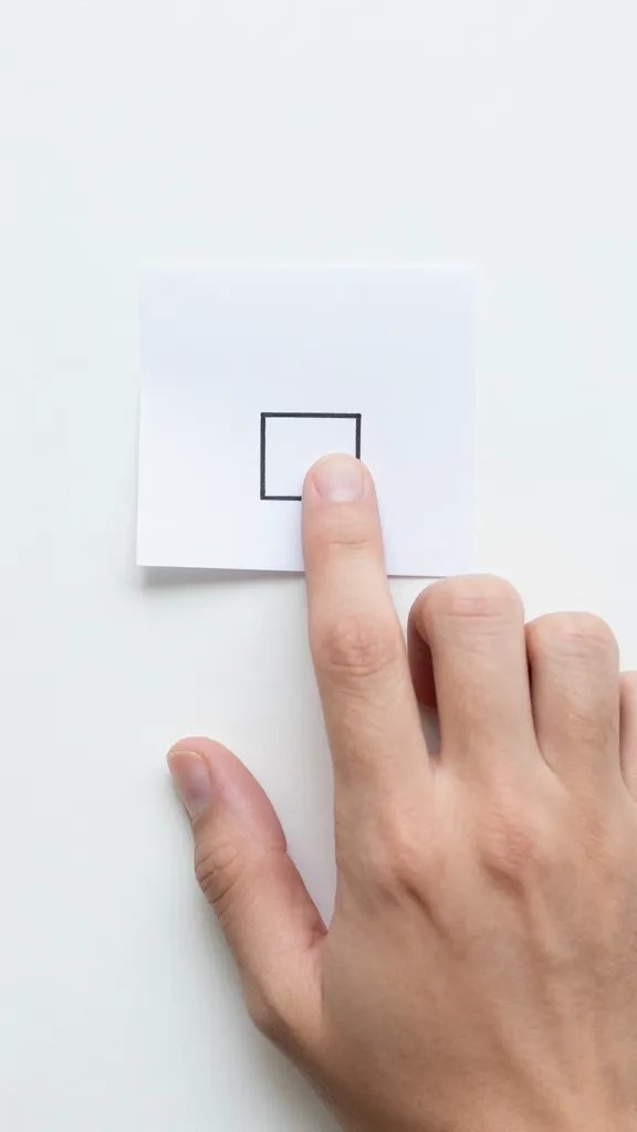 Close-up of a calm, adult hand pauses on a decision note