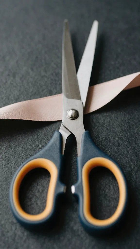 Closeup of a single gift-wrapping scissors with ribbon