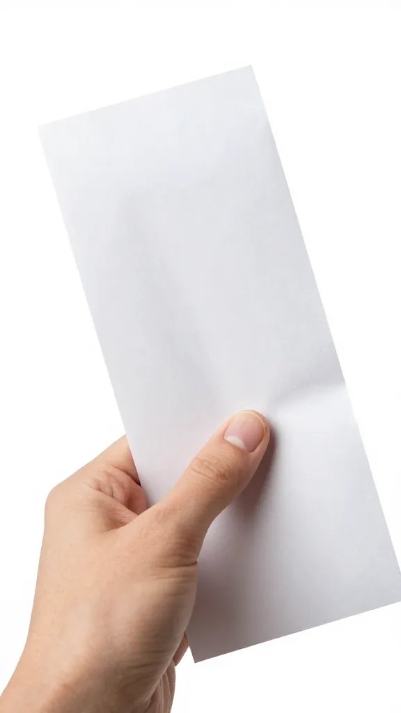 Closeup of a single adult hand reaching to open a plain receipt envelope