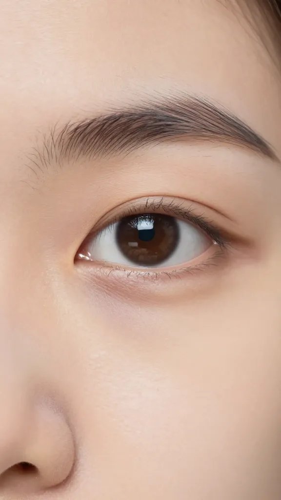 Closeup of a single pair of eyes looking directly at camera, neutral expression
