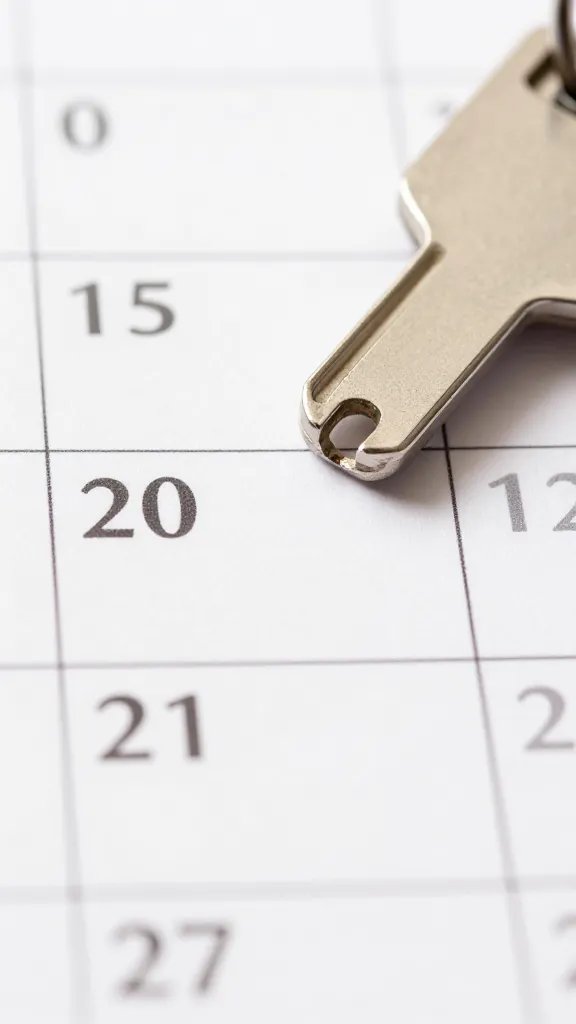 closeup of a calendar page marking a move date beside a home key