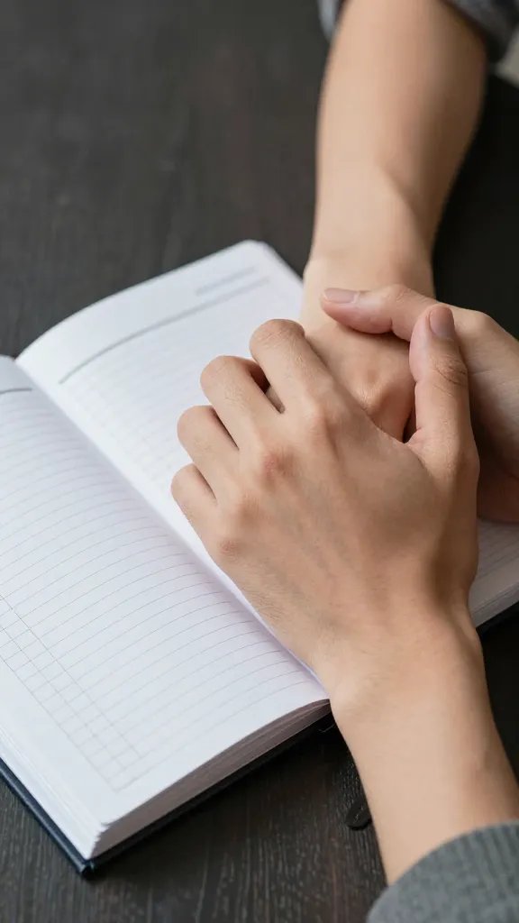 closeup of a couple holding hands over a budget journal