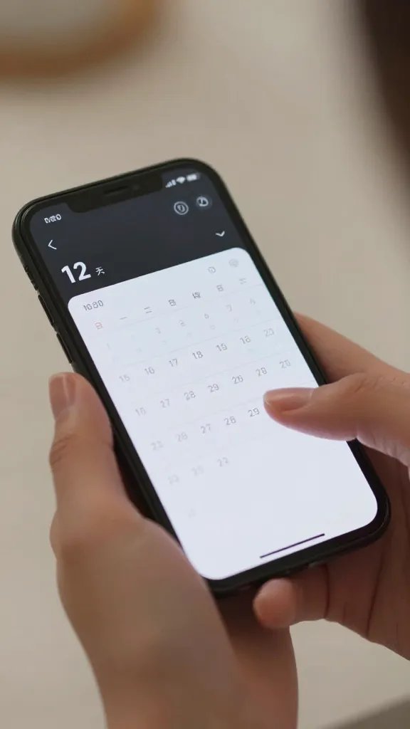 closeup of a woman tapping a digital calendar on a phone