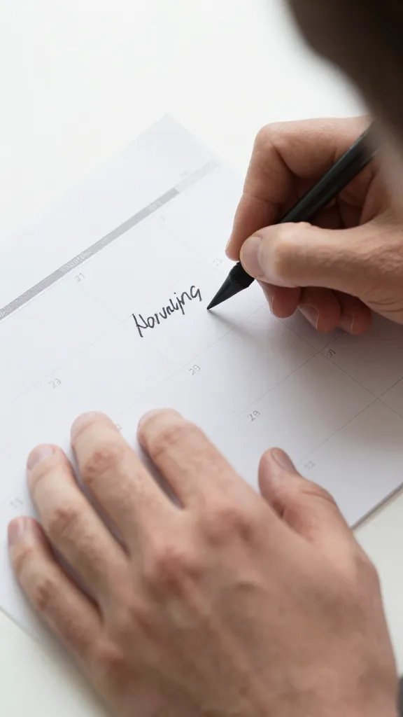 closeup of a man writing a heartfelt note on a calendar page
