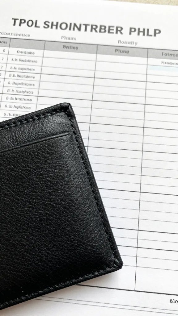 Close-up of a single-open wallet with a crisp financial plan document beside it