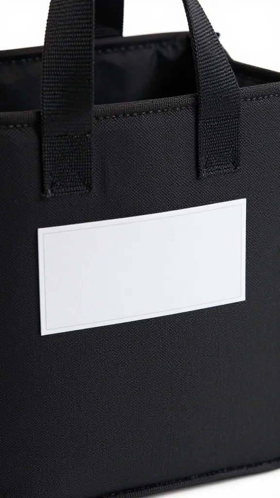 Closeup of one labeled keepsake storage tote with texture detail
