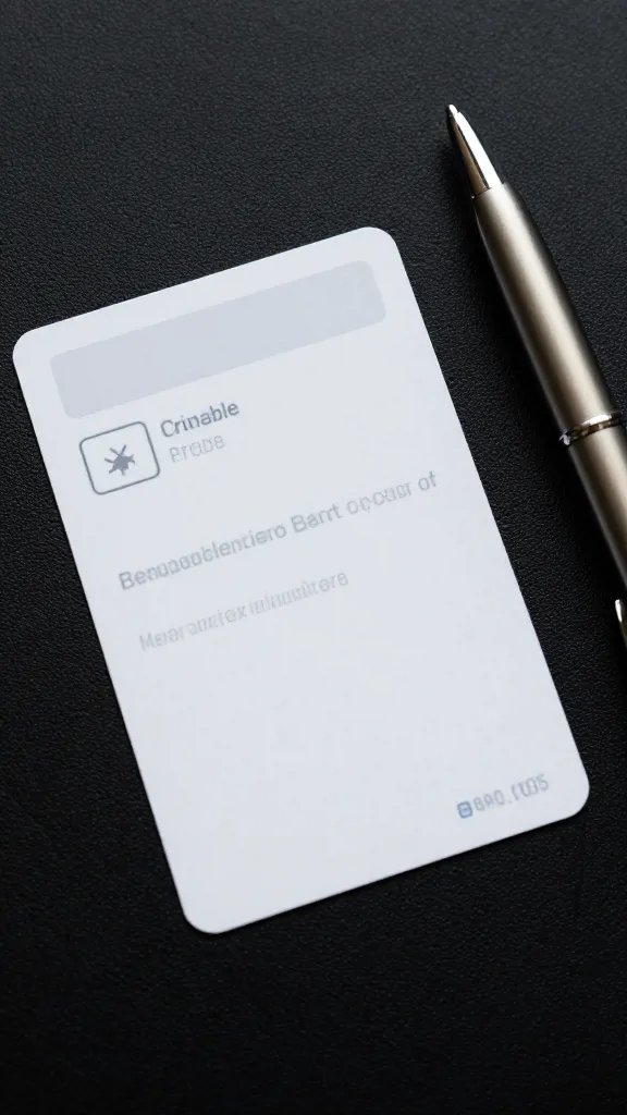 Closeup of a single reusable subscription card with a pen nearby