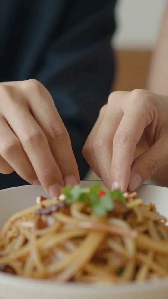 Closeup of a curious couple’s hands over a shared dish