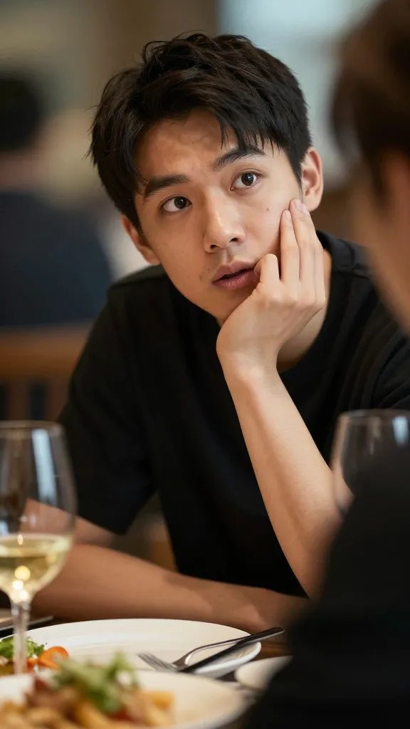 Closeup of one person asking a question at a dining table