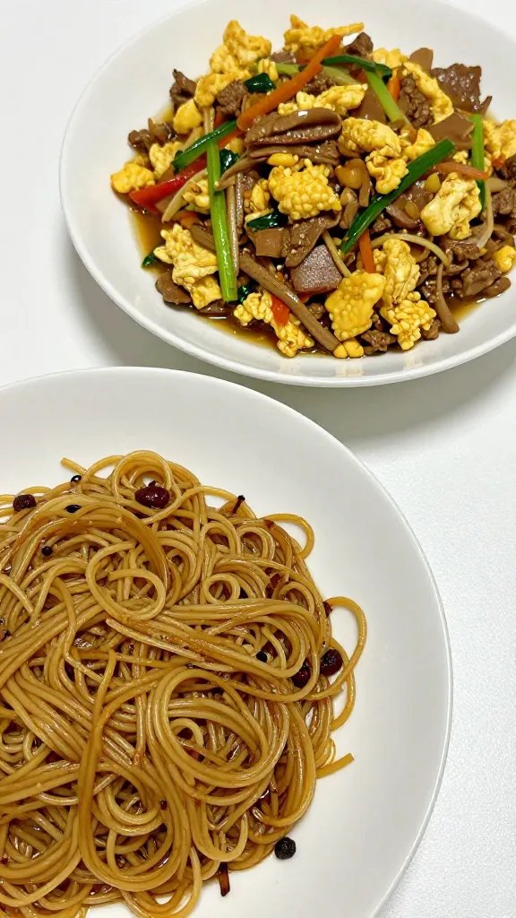 Closeup of two separate plates showing distinct eating styles on a table