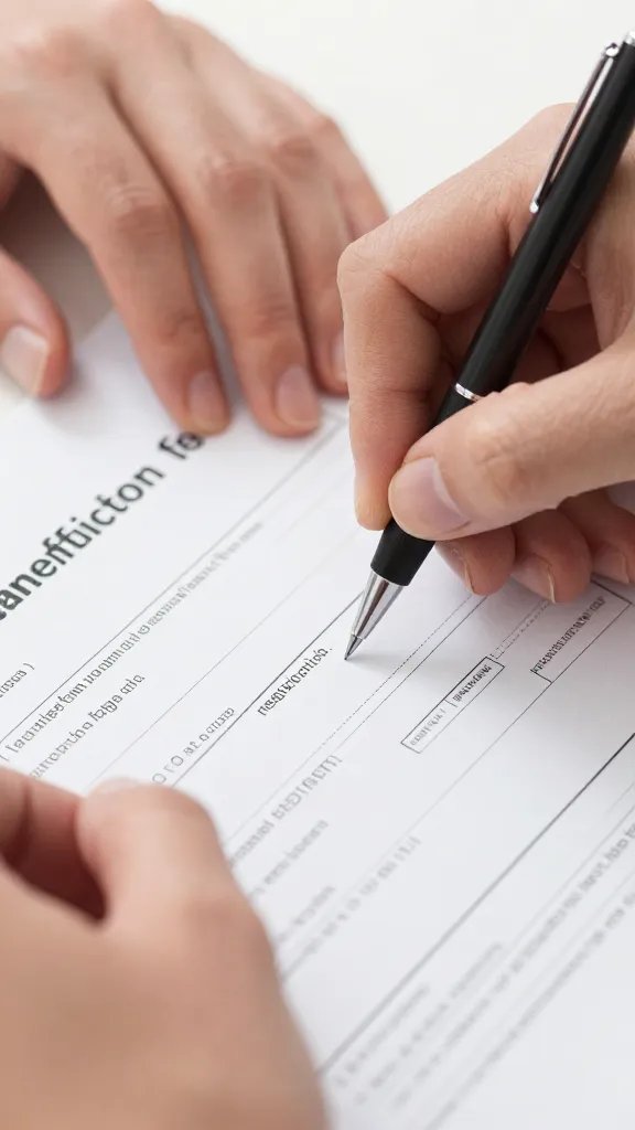 Closeup of hands arranging beneficiary designation forms